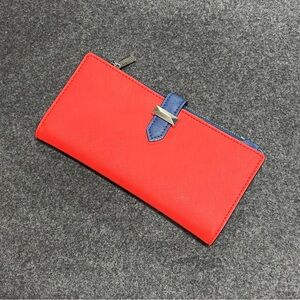 Rebecca Minkoff Sophie snap wallet in red saffiano leather with a blue accents